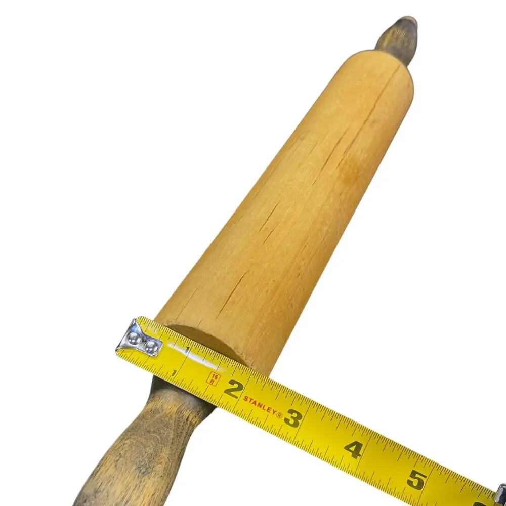 Vintage Solid Wood Rolling Pin Distressed Handles Primitive Farmhouse 18.5